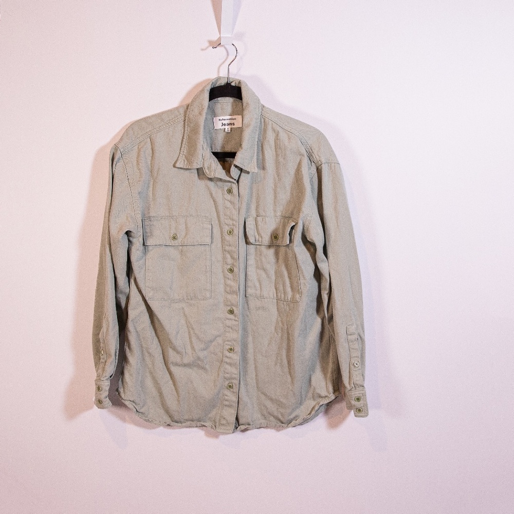 Reformation Ray Cotton Collared Button Front Long… - image 1